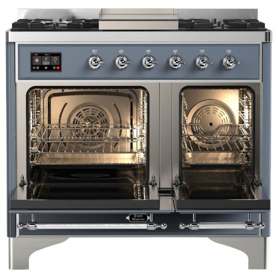 Ilve® Majestic III 40" Blue Gray Pro Style Dual Fuel Liquid Propane Range with Solid Door and Chrome Trim-1