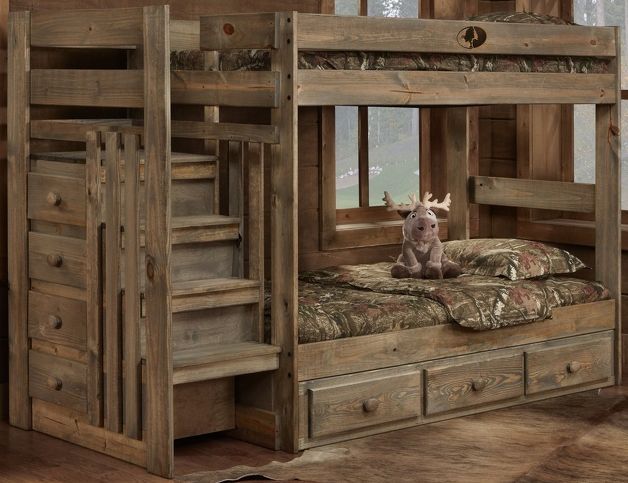 Simply Bunk Beds Mossy Oak Twin/Twin Stair Bunk Bed-0