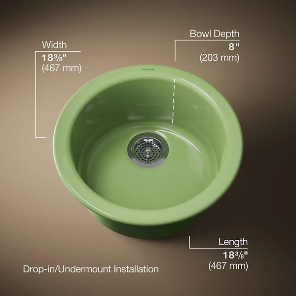 KOHLER® Porto Fino™ Fresh Green 19" Top/Undermount Single-Bowl Bar Sink-2