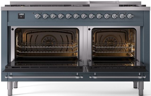 Ilve® Nostalgie II Series 60" Blue Grey Pro Style Dual Fuel Range-1