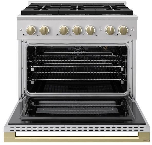 ZLINE Marino 36" Stainless Steel Pro Style Gas Range with Champagne Bronze Accents-1