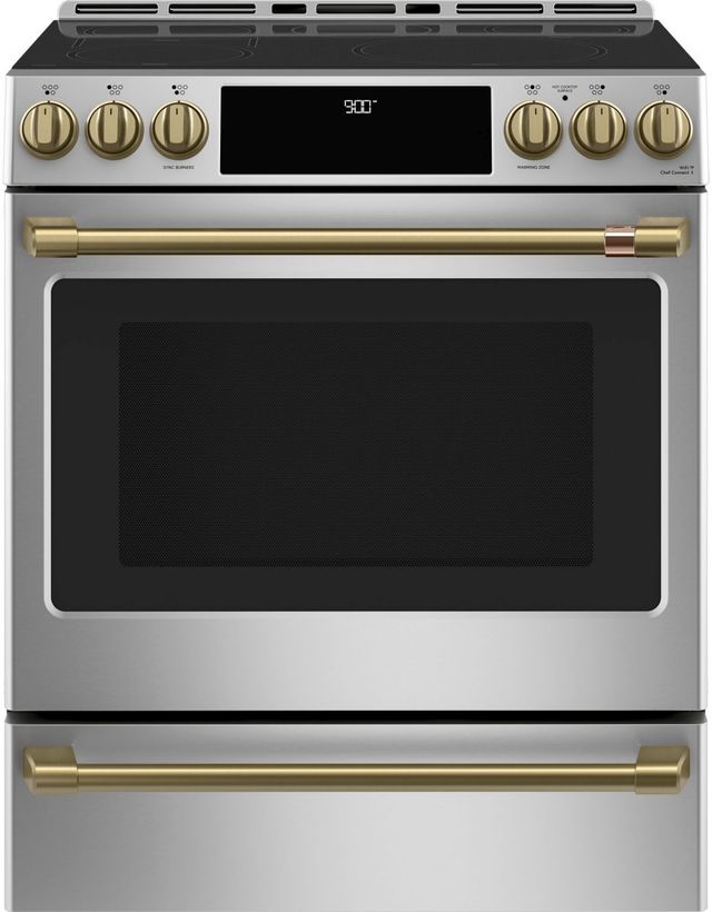 Café™ Brushed Brass Front Control Induction Knobs and Handle Kit-3