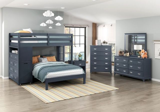 Homelegance® Sloane Navy Blue Twin over Full Youth Loft Bunk Bed with Chest and Hidden Desk-1