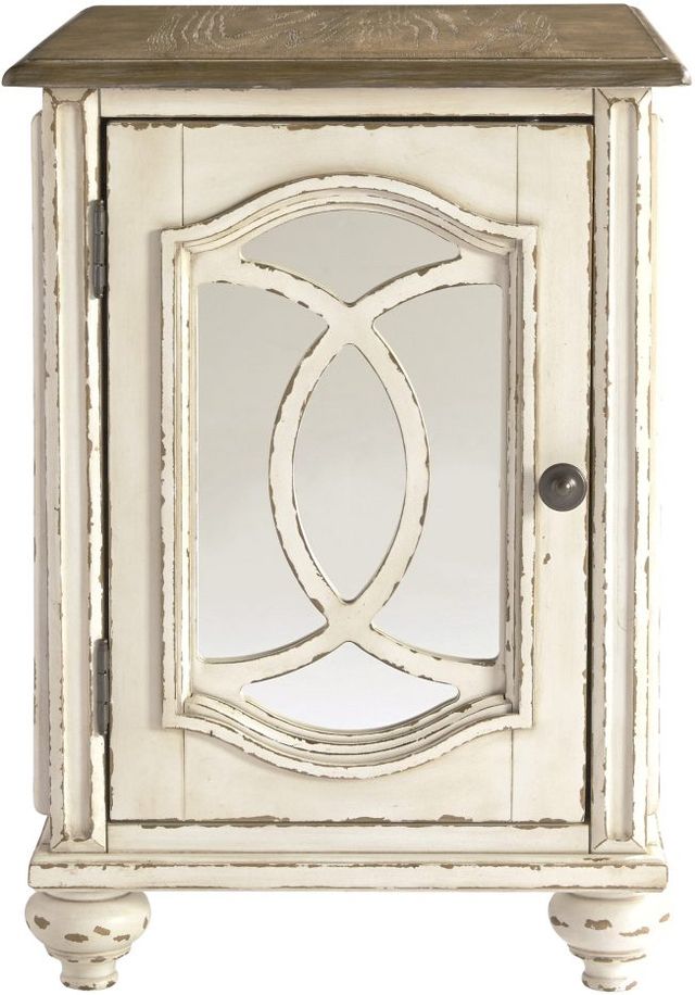 Signature Design by Ashley® Realyn Brown Cabinet Door Chairside End Table with Antique White Base-1