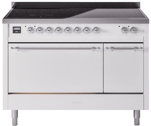 Ilve® Nostalgie II Series 48" White Pro Style Induction Range with Chrome Trim-0
