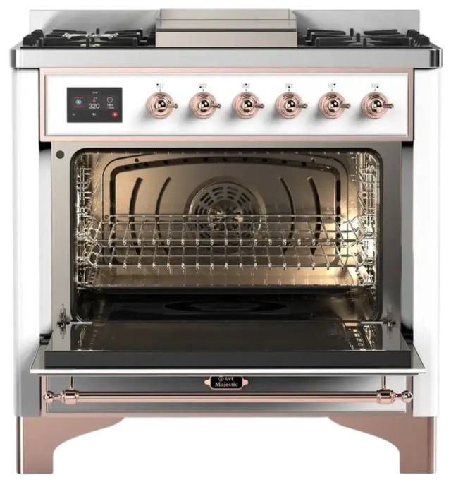 Ilve® Majestic III 36'' Custom Pro Style Dual Fuel Natural Gas Range with Triple Glass Door and Copper Trim-1