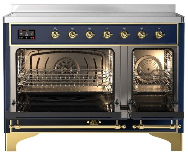 Ilve® Majestic III 48" Midnight Blue Pro Style Induction Range with Solid Door and Brass Trim-1