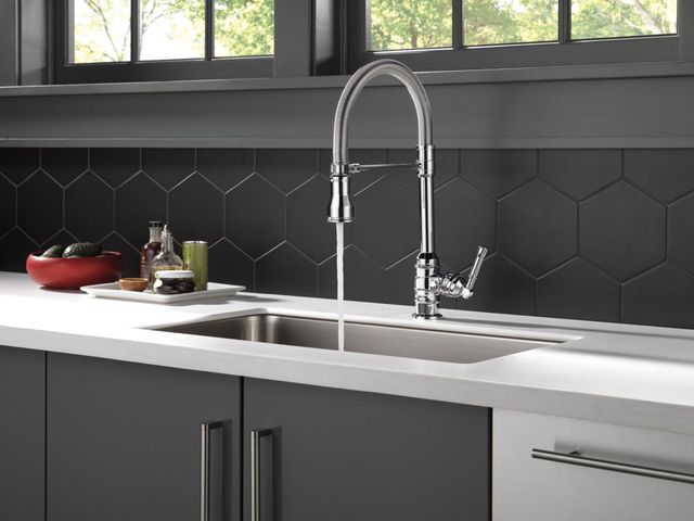 Delta Broderick® Chrome Single Handle Kitchen Faucet with Spring Spout-1