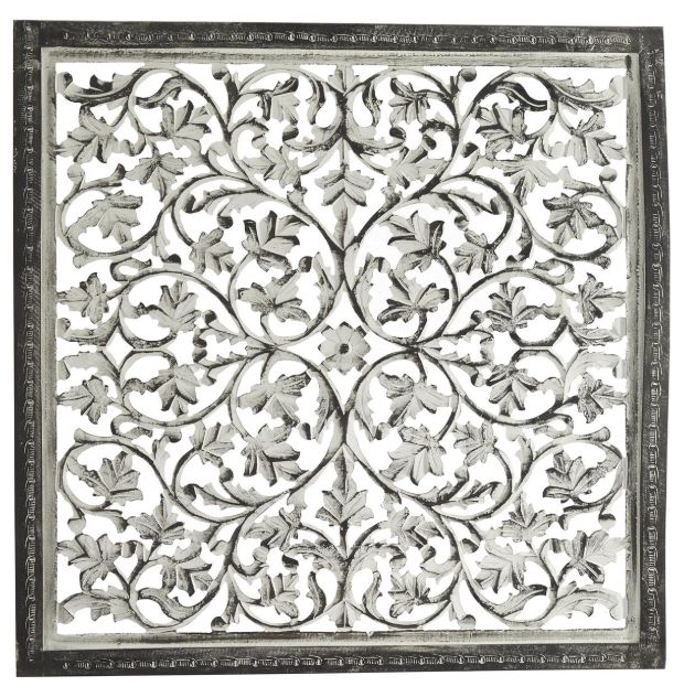 Deco Marche Floral Handmade Intricately Carved Black Wall Art-0