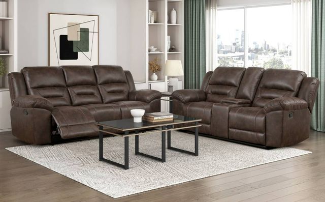 Homelegance® Hazen Dark Brown Double Manual Reclining Sofa-1