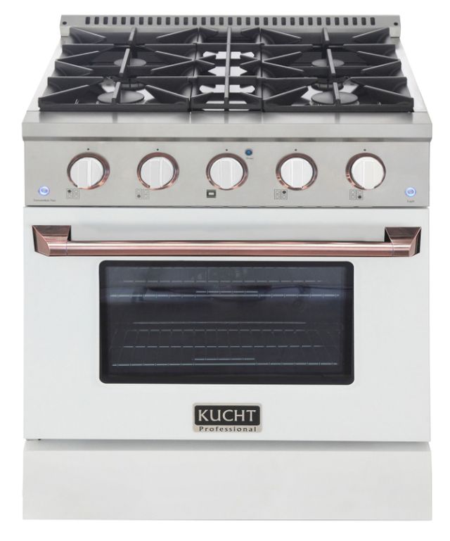 Kucht Professional KNG Series 30" Stainless Steel Pro Style Natural Gas Range with White Door and Rose Gold-0