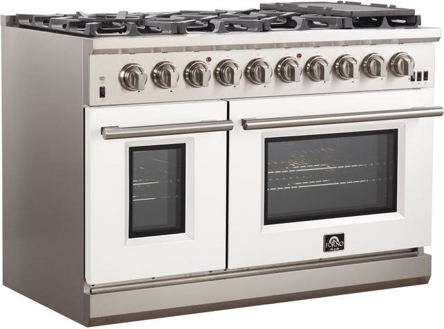 FORNO® Capriasca 48" Stainless Steel Pro Style Gas Range with White Door-1