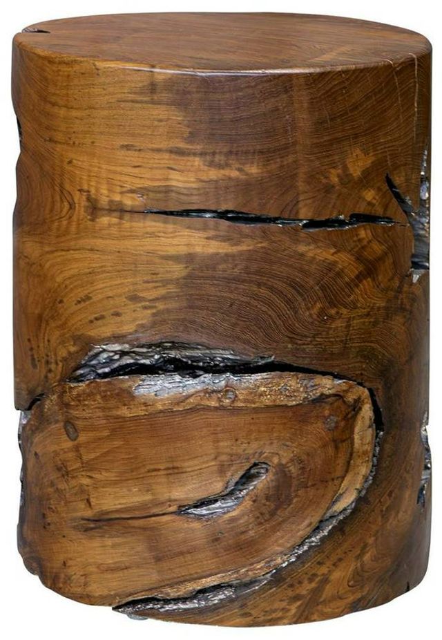 Uttermost® Rafe Natural Teak Accent Stool with Antique Silver Accent-3