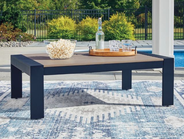 Signature Design by Ashley® Mabry Shores Driftwood Aluminum Outdoor Cocktail Table with Navy Blue Base-1