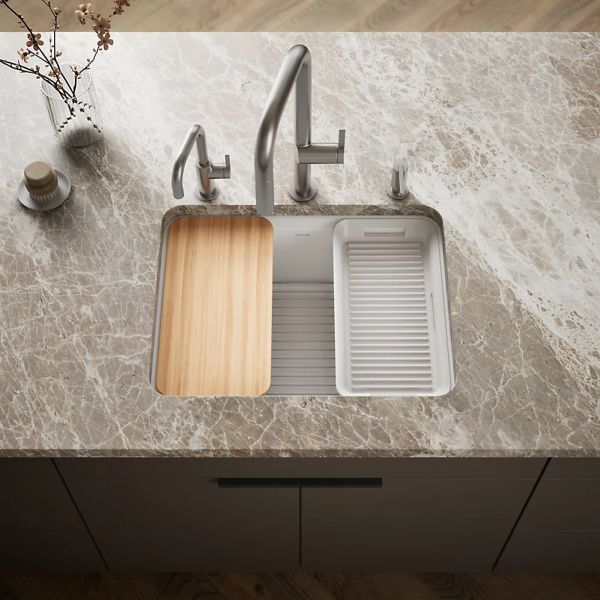 KOHLER® Riverby® White 25" Undermount Single-Bowl Workstation Kitchen Sink-1