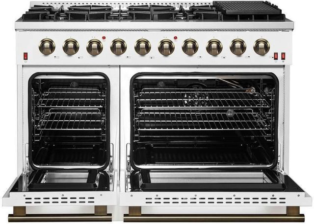 FORNO® Galiano 48" Stainless Steel Pro Style Gas Range with White Door and Antique Brass Accents-2