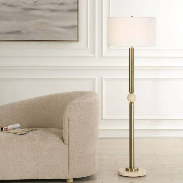 Uttermost® Hudson Gold/Travertine Floor Lamp-1
