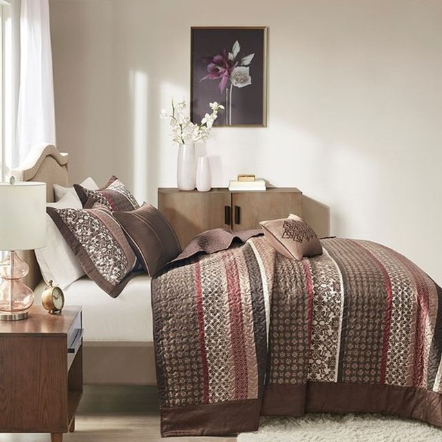 Olliix by Madison Park Red King Princeton 5 Piece Reversible Jacquard Bedspread Set-3