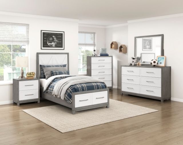 Homelegance® Rowan Ivory/Gray Twin Platform Bed with Footboard Storage-1