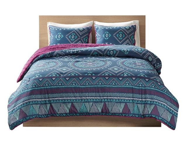 Olliix by Intelligent Design Ripley Navy/Purple King Reversible Comforter Mini Set-0