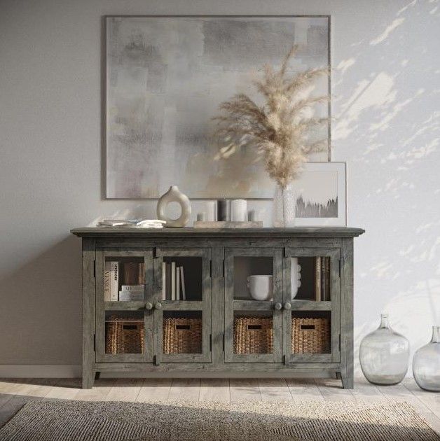 Jofran Inc. Rustic Shores Stone 4-Door Low Accent Cabinet with Knockdown-1
