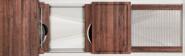 The Galley® American Black Walnut Ideal Workstation 4S + 18" DryDock® Drain Side, Five Tool Culinary Kit, One DryDock® Tool-0