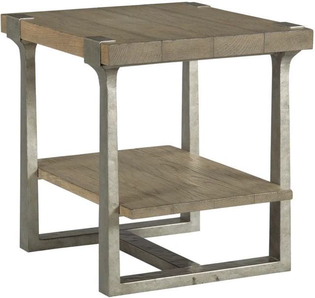 Hammary® Timber Forge Light Brown Rectangular End Table with Aged Natural Silver Base-0