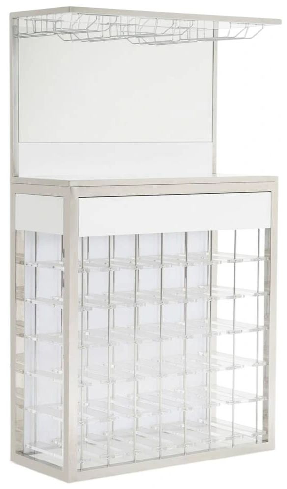 Michael Amini® State St. Glossy White/Stainless Steel Wall Bar-0