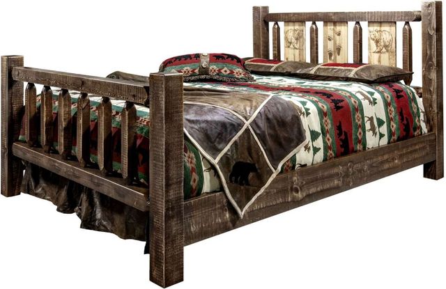 Montana Woodworks® Homestead Stain & Clear Lacquer Twin Bed with Laser Engraved Bear Design-3