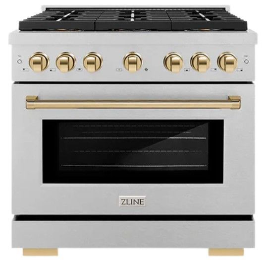 ZLINE Autograph Edition Paramount 36" 5.2 Cu. Ft. Satin Stainless Steel Gas Range with 6 Burner DuoPro™ Cooktop and Convection Gas Oven with Polished Gold Accents-0