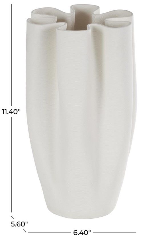 Deco Marche White Abstract Ribbed Dimensional Folded Vase-2