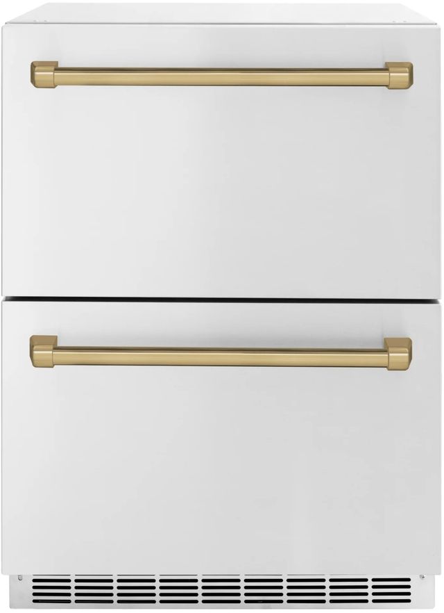 ZLINE Autograph Edition Touchstone 4.6 Cu. Ft. Stainless Steel Outdoor-Rated Refrigerator Drawers with Champagne Bronze Handles-0