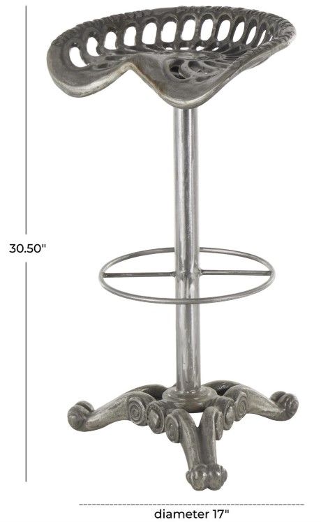 Deco Marche Silver Scroll Weathered Bar Stool-3