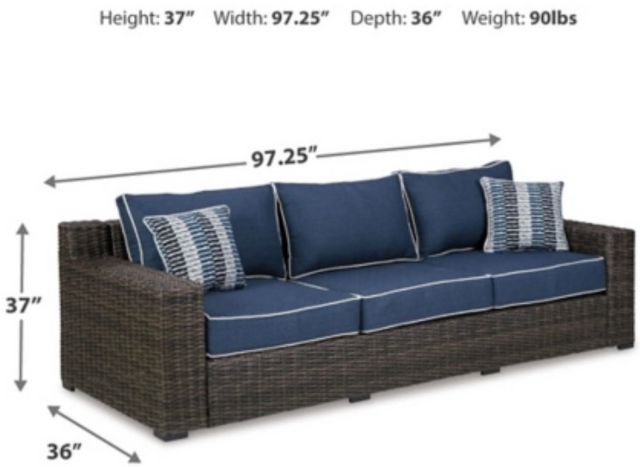 Signature Design by Ashley® Grasson Lane Blue/Brown Outdoor Fabric/Wicker Sofa-3