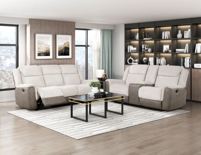 Homelegance® Harriette Beige Double Manual Reclining Sofa-1