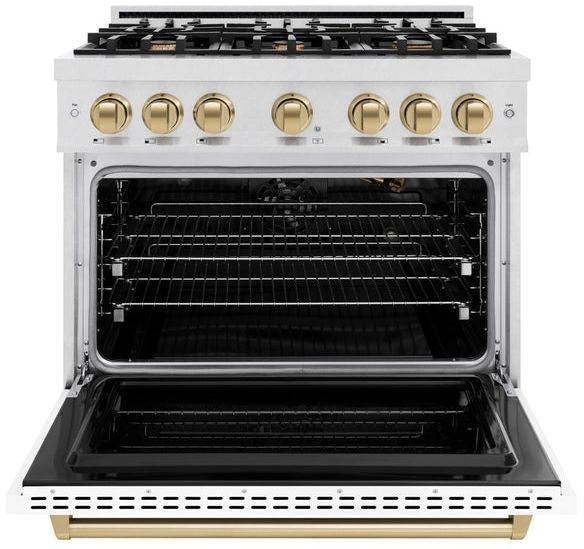ZLINE Classic Autograph Edition 36" Satin Stainless Steel Pro Style Gas Range with White Matte Door and Champagne Bronze Accents-1