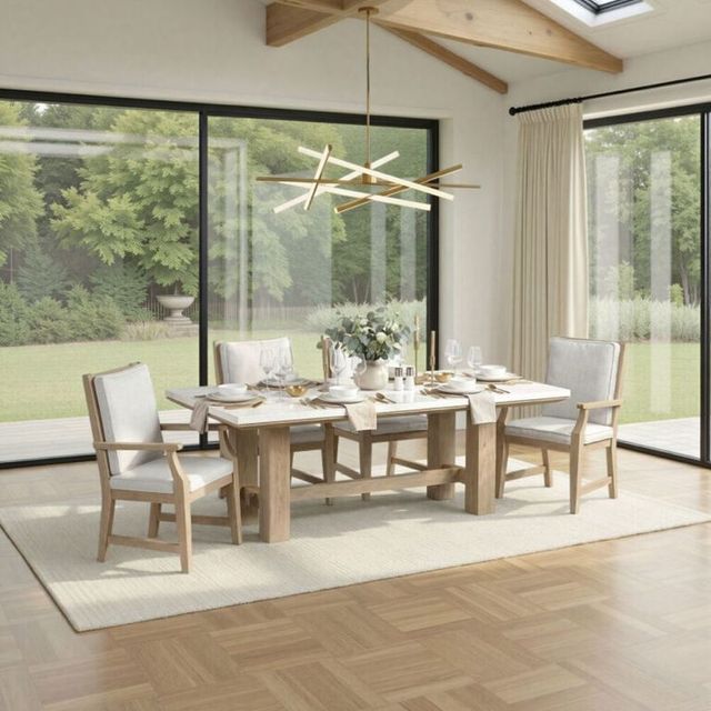 Intercon Cornerstone Stone Top Dining Table with French Oak Base-2