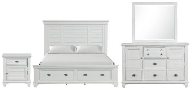 New Classic® Home Furnishings Jamestown 4-Piece White Eastern King Panel Storage Bedroom Set-0