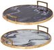 A & B Home 2-Piece Gold/Black/White Marble Decorative Tray Set-0