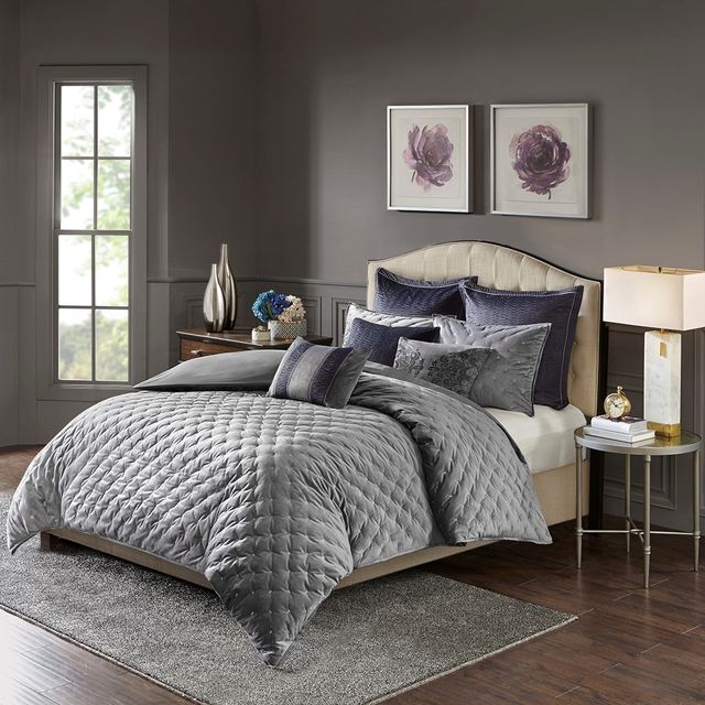 Olliix by Madison Park Signature Sophisticate Grey King Velvet Comforter Set-0