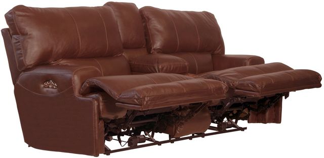 Catnapper® Wembley Walnut Leather Power Lay Flat Reclining Console Loveseat with Power Adjustable Headrest and Power Adjustable Lumbar Support-2