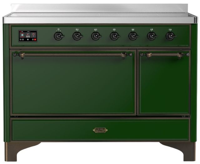 Ilve® Majestic III 48" Emerald Green Pro Style Induction Range with Solid Door and Burnished Trim-0
