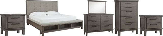 Benchcraft® Hallanden 6-Piece Gray Queen Storage Panel Bed Set-0