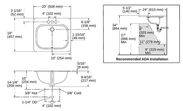 Kohler Tahoe® White 20" Rectangular Undermount Bathroom Sink-1
