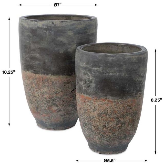 Uttermost® Emberwash 2-Piece Deep Charcoal/Weathered Patina Planters-2