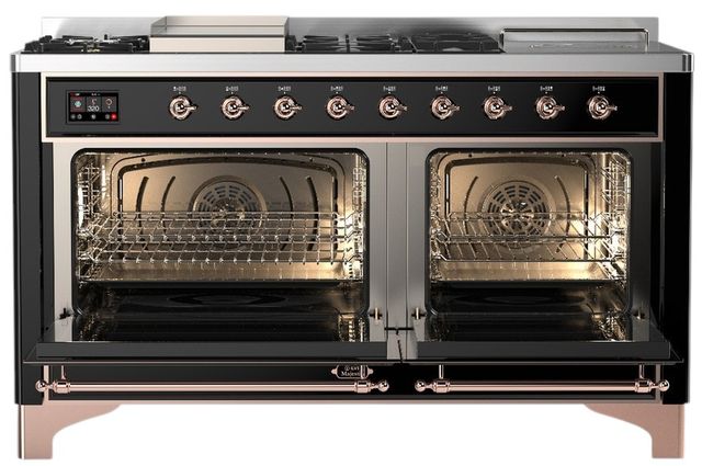 Ilve® Majestic III 60" Glossy Black Pro Style Dual Fuel Natural Gas Range with Griddle and Copper Trim-1
