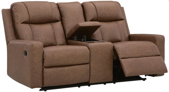 Benchcraft® Mackmenville Caramel Manual Reclining Loveseat with Console-1