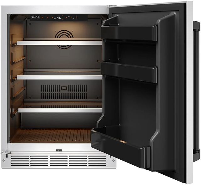 Thor Kitchen Gordon Ramsay Collection 24” 5 Cu. Ft. Stainless Steel Built-In Undercounter Outdoor Beverage Cooler with Black Handle-4