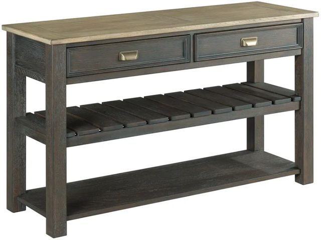 Hammary® Lyle Creek-Hamilton Toasted Caramel Sofa Table with Smoked Charcoal Base-0