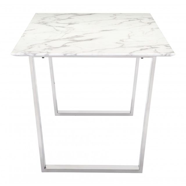Zuo® Modern Atlas White Dining Table with Silver Frame -1